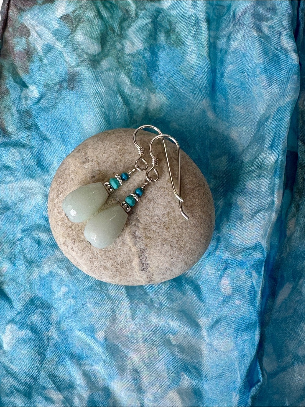 Amazonite and Turquoise Sterling Silver Dangle Earrings- Hand Crafted